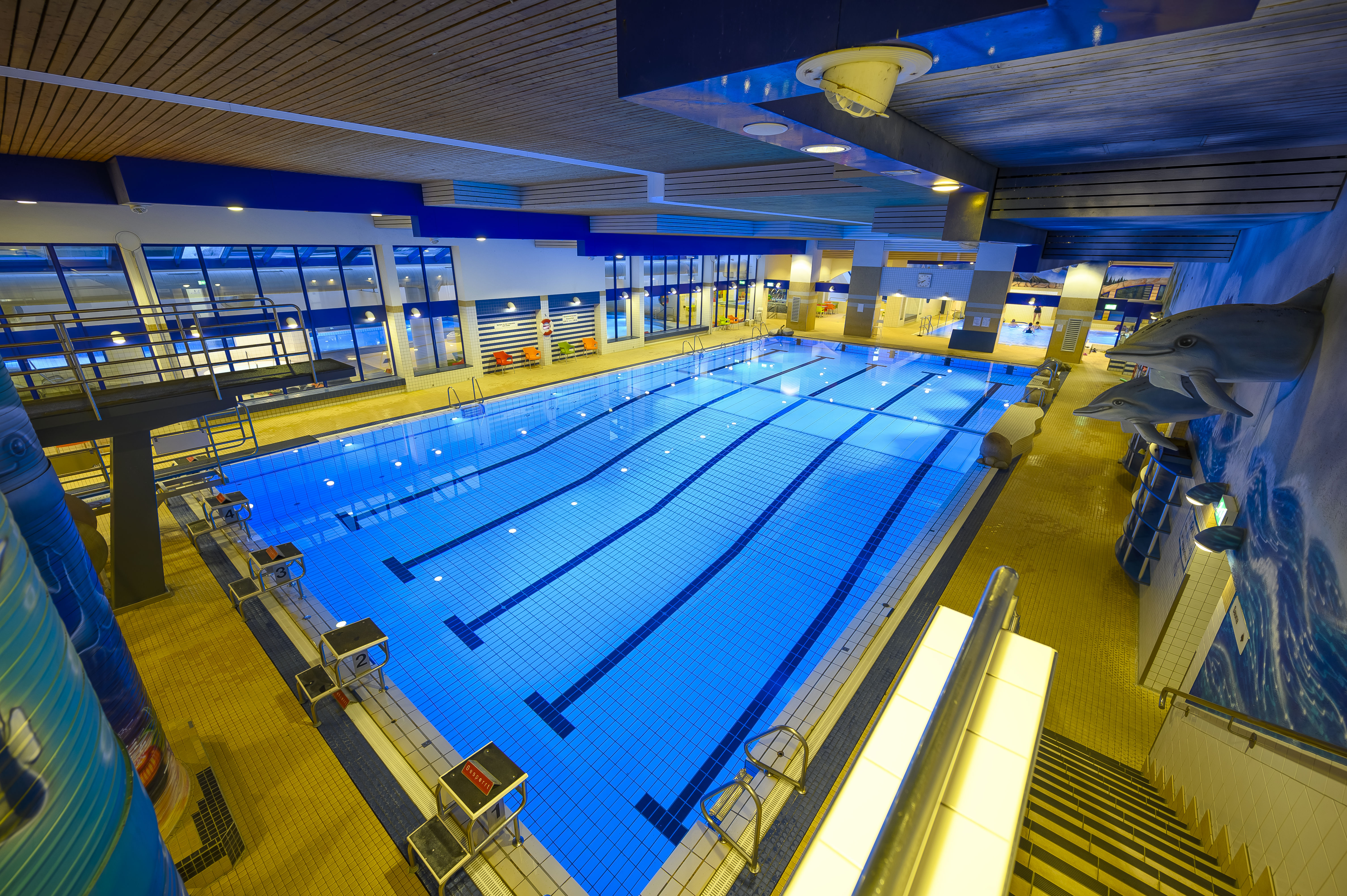 Sportschwimmbecken im Aquarius von oben gesehen.