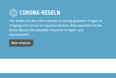 Das Bild zeigt eine kurze Information zu den "Corona-Regeln" in einem modernen Design. 
