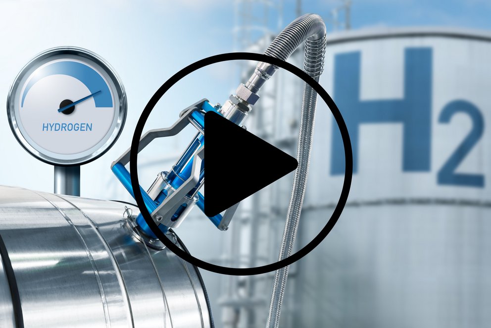 Wasserstofftank mit einem H2-Symbol